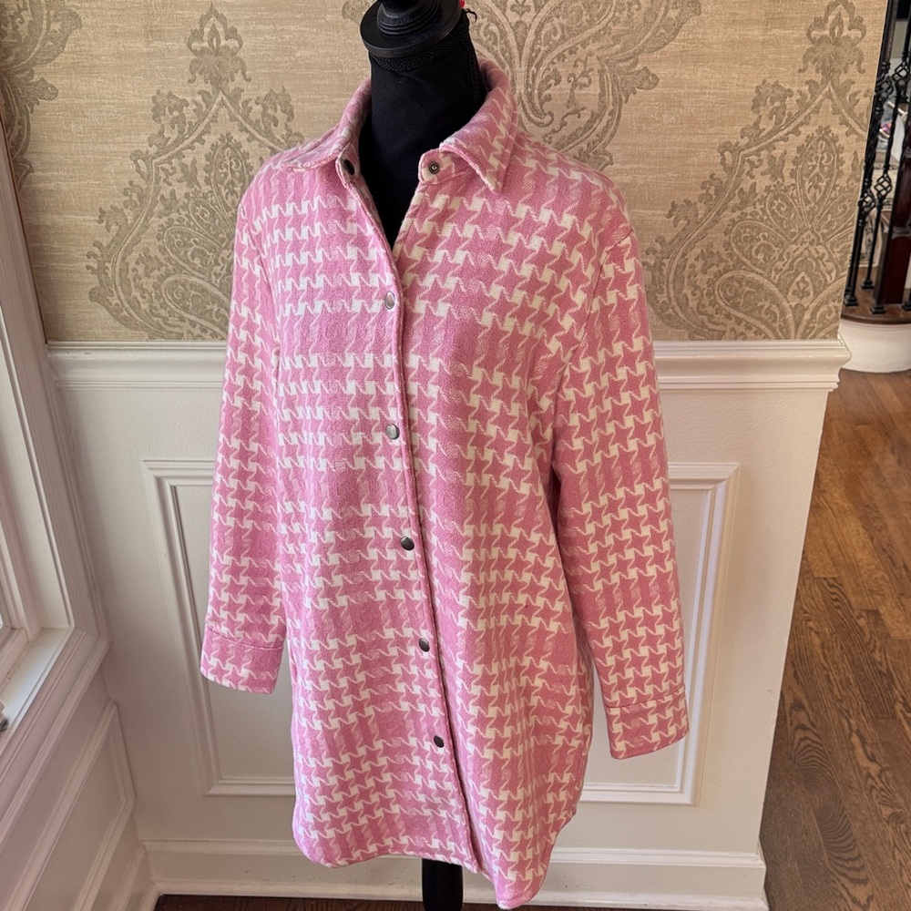 BB Dakota by Steve Madden Pink and Cream Houndstooth Jacket Size Small